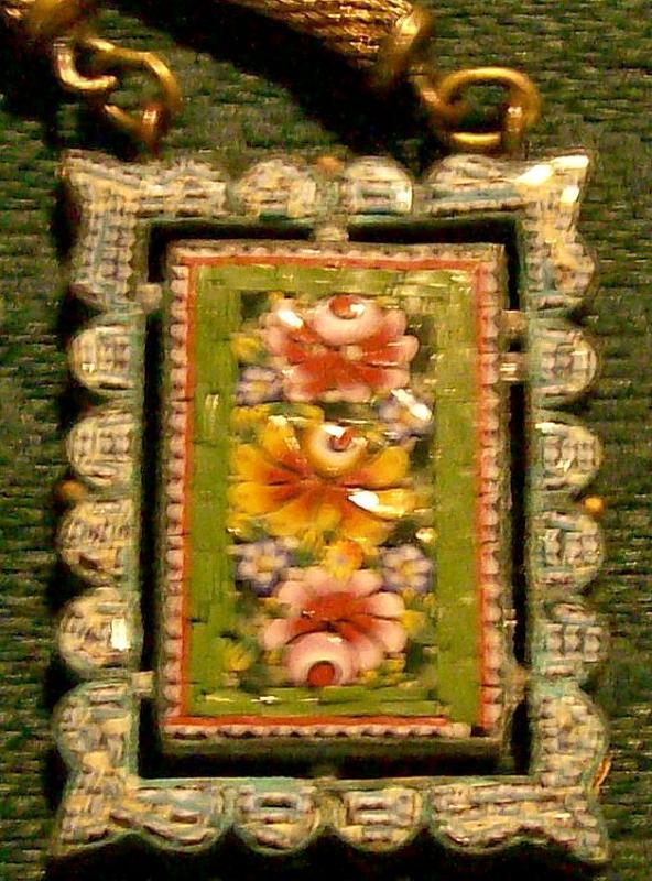 Italian Micromosaic Necklace: Ca. 1900 Gilded Brass