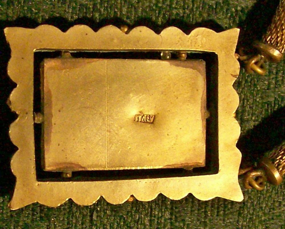 Italian Micromosaic Necklace: Ca. 1900 Gilded Brass