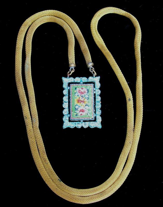 Italian Micromosaic Necklace: Ca. 1900 Gilded Brass