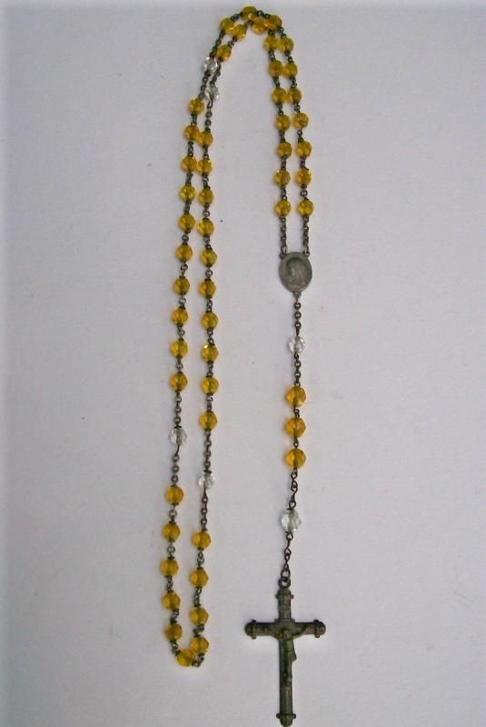 Czech Crystal Rosary/Crucifix 1920s-30s Facetted Clear/Yellow