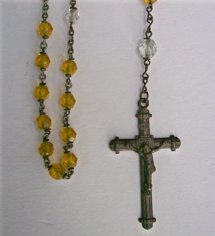 Czech Crystal Rosary/Crucifix 1920s-30s Facetted Clear/Yellow