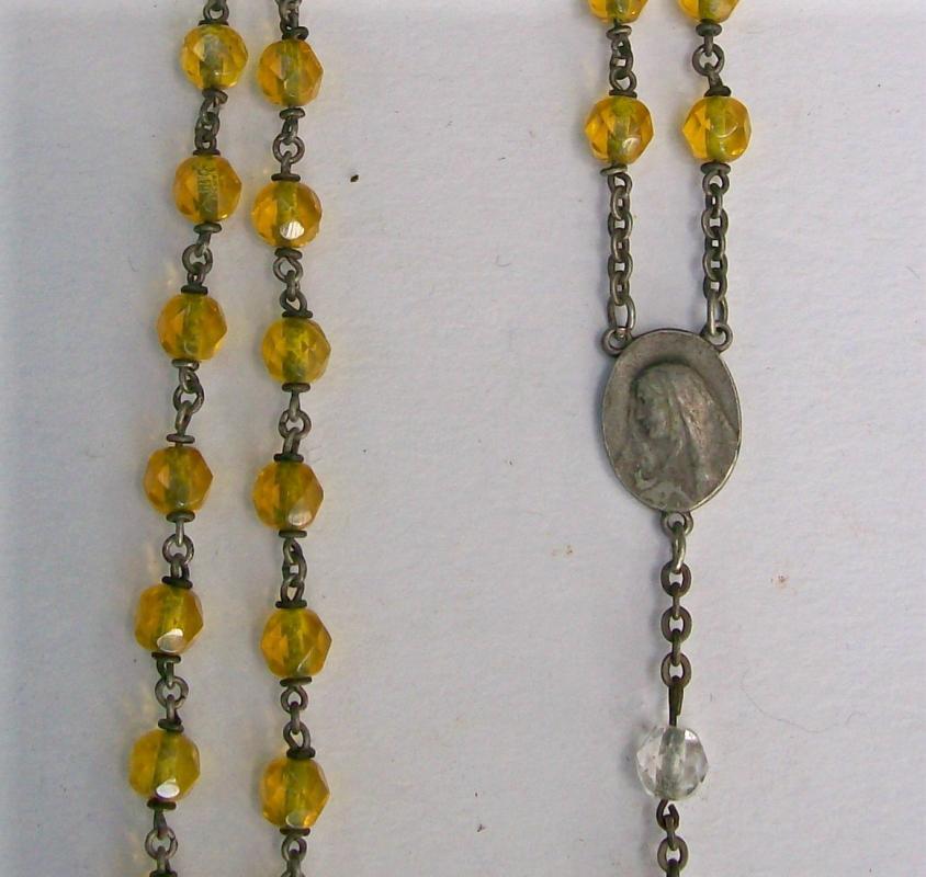 Czech Crystal Rosary/Crucifix 1920s-30s Facetted Clear/Yellow