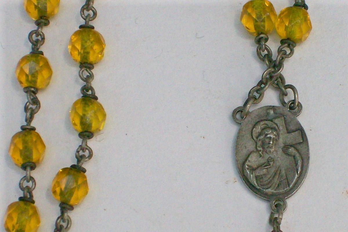 Czech Crystal Rosary/Crucifix 1920s-30s Facetted Clear/Yellow
