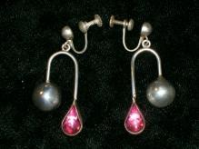 Mexican Sterling Silver Earrings Pink Teardrops Signed J.R.R.