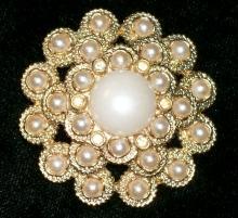 Sarah Coventry Brooch/Pin 1960s-70s Faux Pearl/Rhinestone Mound 1.75