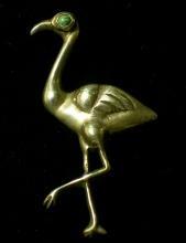 Mexican Silver Flamingo Bird Pin with Turquoise Eye
