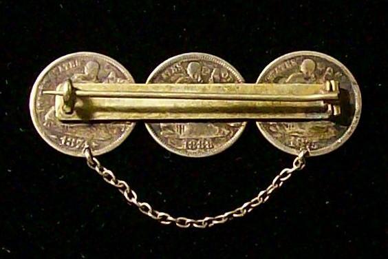 Victorian Coin Love Token Brooch/Pin 1880s Seated Liberty Dimes