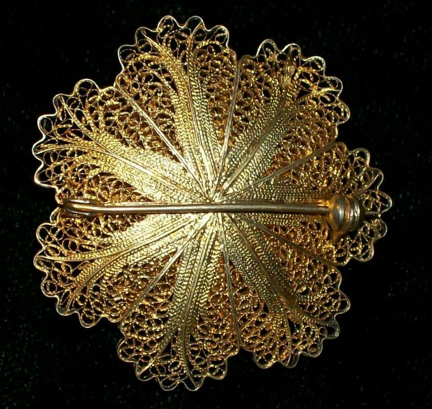 Vintage Miriam Haskell-Style Filigree Brooch/Pin Gold-Tone 1.75