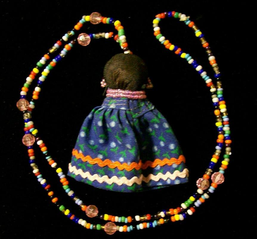 Florida Seminole Indian Beaded Necklace w/Doll Figure Ca. 1960s