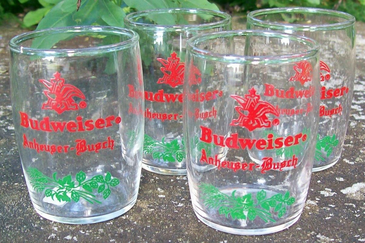 Budweiser Barrel Taster Glass Tumblers Set/4 1950s 3