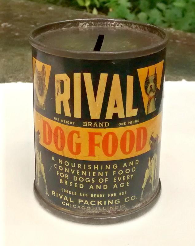 Rival Dog Food Tin Can Bank 1940s Advertising 2.75