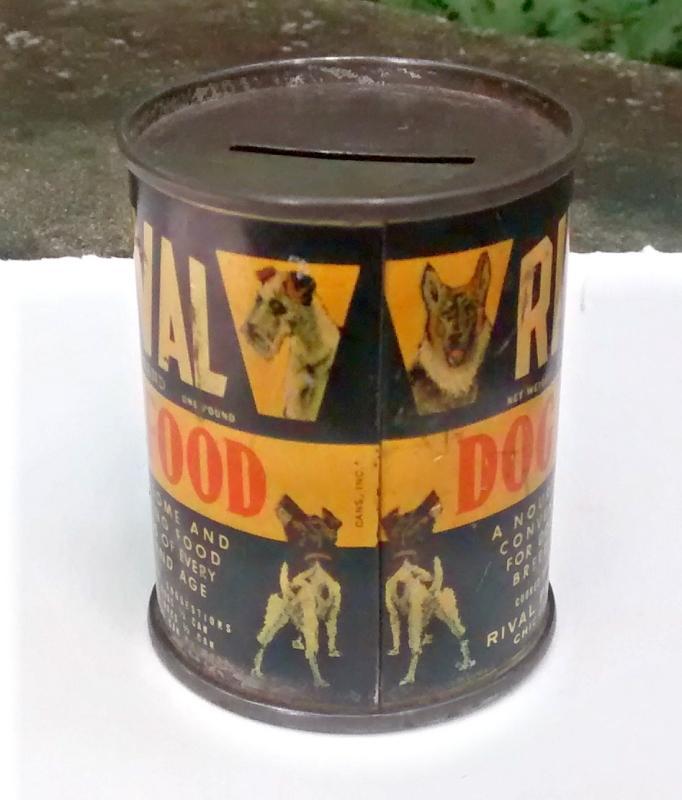Rival Dog Food Tin Can Bank 1940s Advertising 2.75