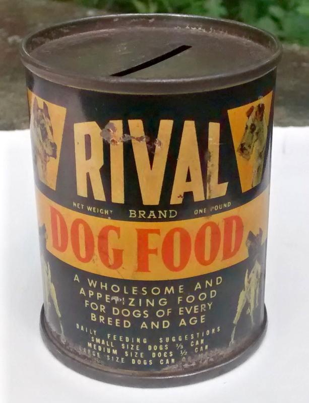 Rival Dog Food Tin Can Bank 1940s Advertising 2.75