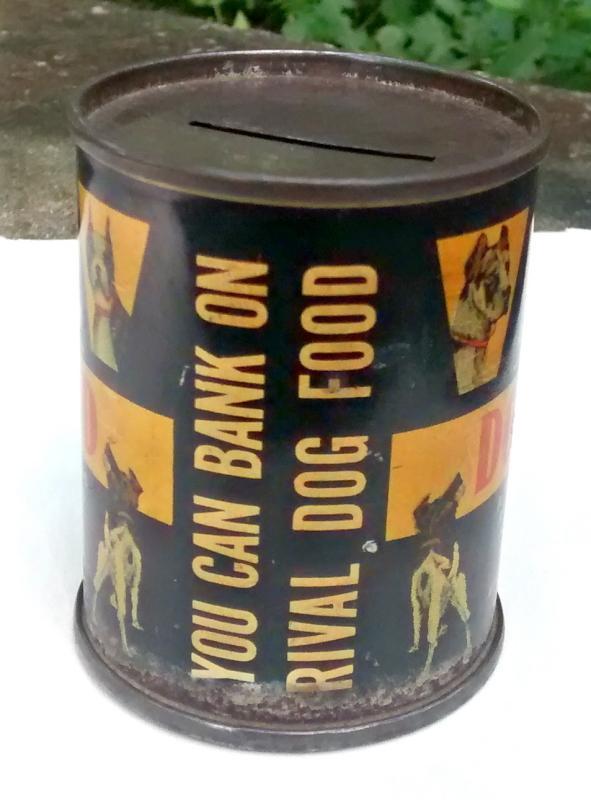 Rival Dog Food Tin Can Bank 1940s Advertising 2.75