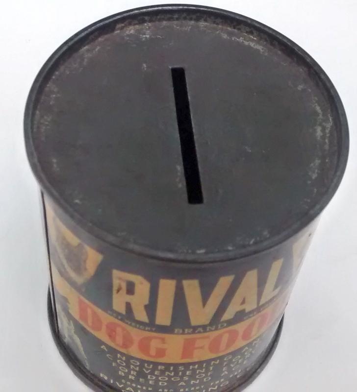 Rival Dog Food Tin Can Bank 1940s Advertising 2.75