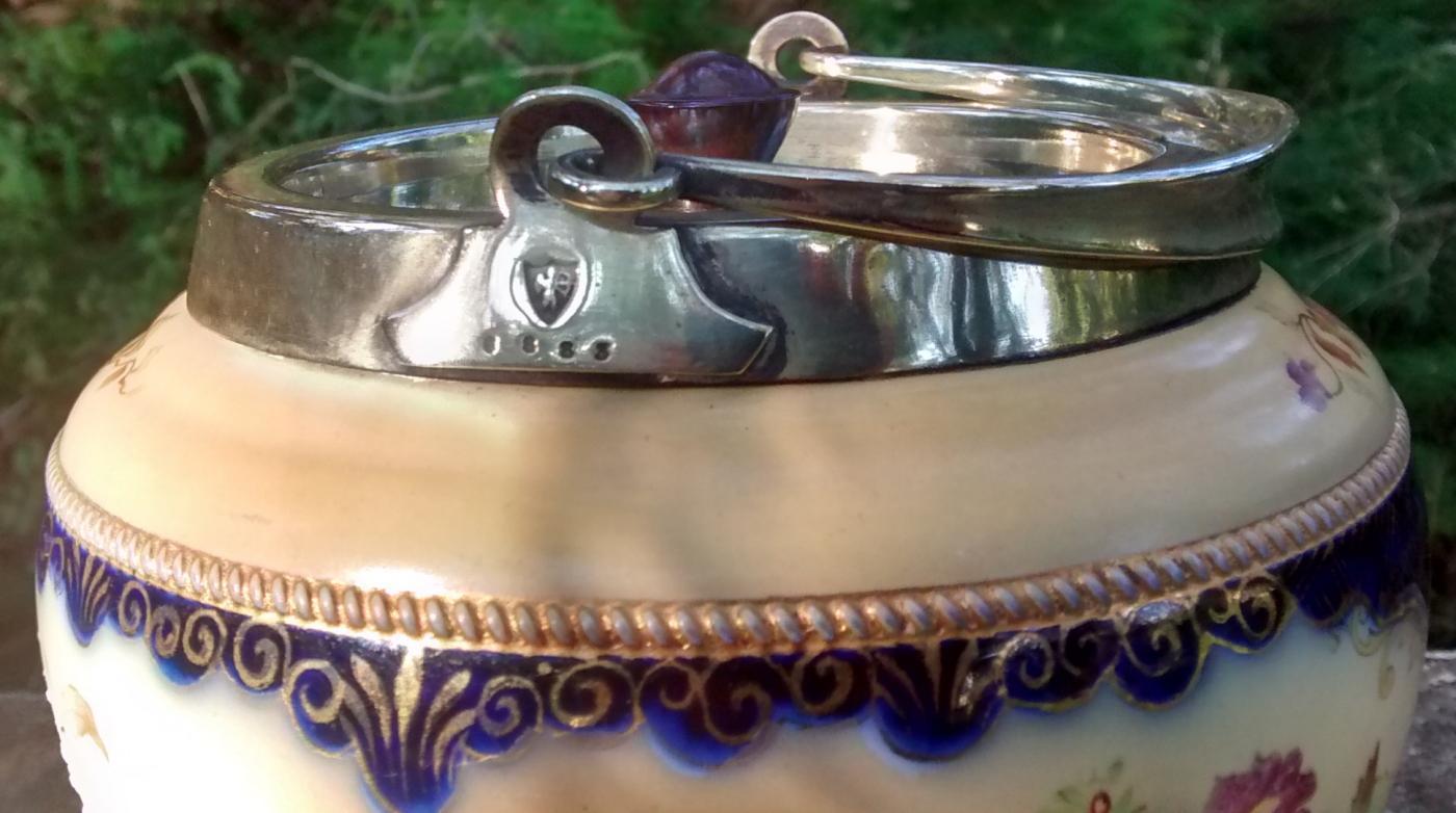 Carlton Ware Biscuit Barrel #6883/5 Blush/Cobalt Floral Ca. 1900