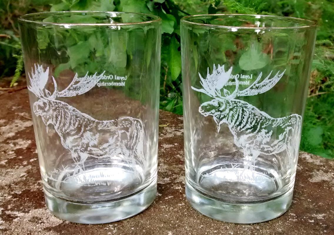 Loyal Order of Moose Membership Award Glass Tumbler Pair