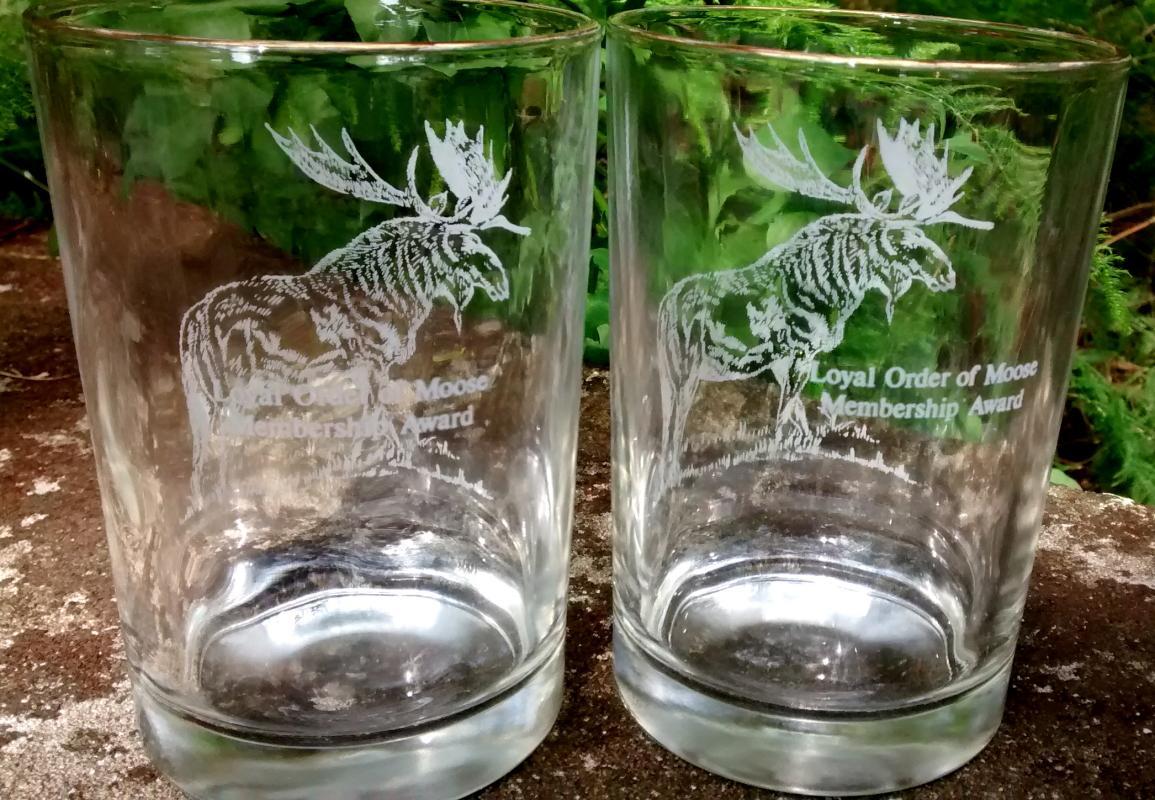 Loyal Order of Moose Membership Award Glass Tumbler Pair
