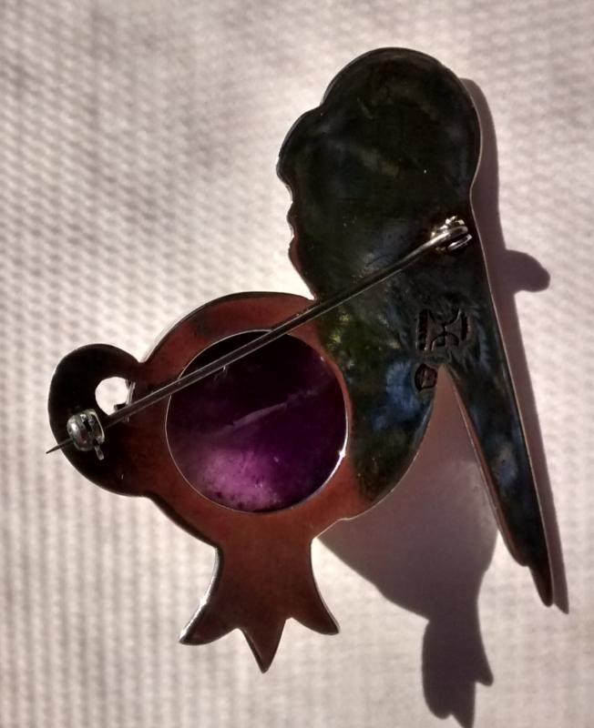 H. Aguilar Taxco 940 Silver/Amethyst Pelican Brooch/Pin 1955-65