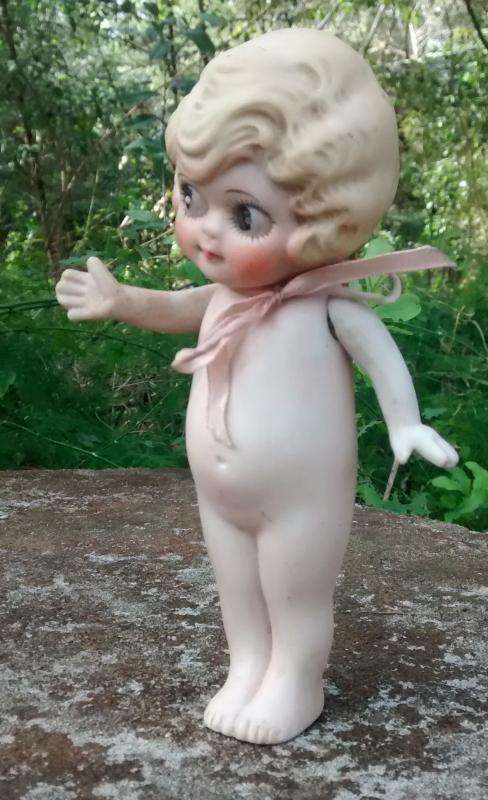 1920s Flapper Frozen Charlotte Doll Googley-Eyed Ceramic