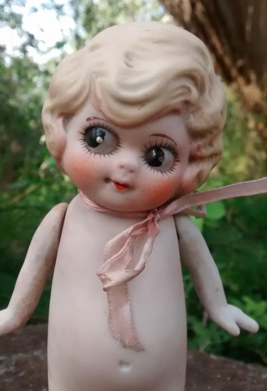 1920s Flapper Frozen Charlotte Doll Googley-Eyed Ceramic