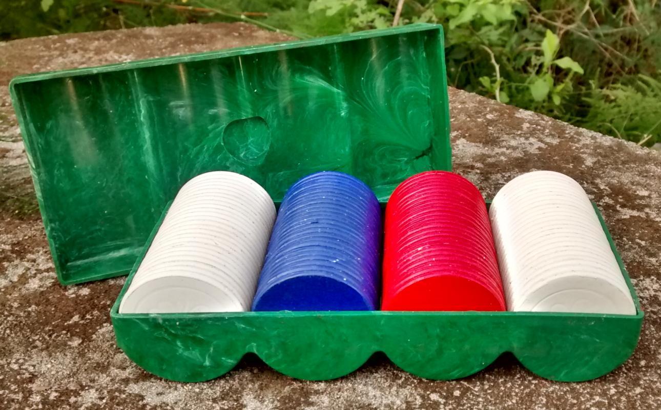 Poker Chip Set with Marbleized Green Plastic Case 1950s Complete