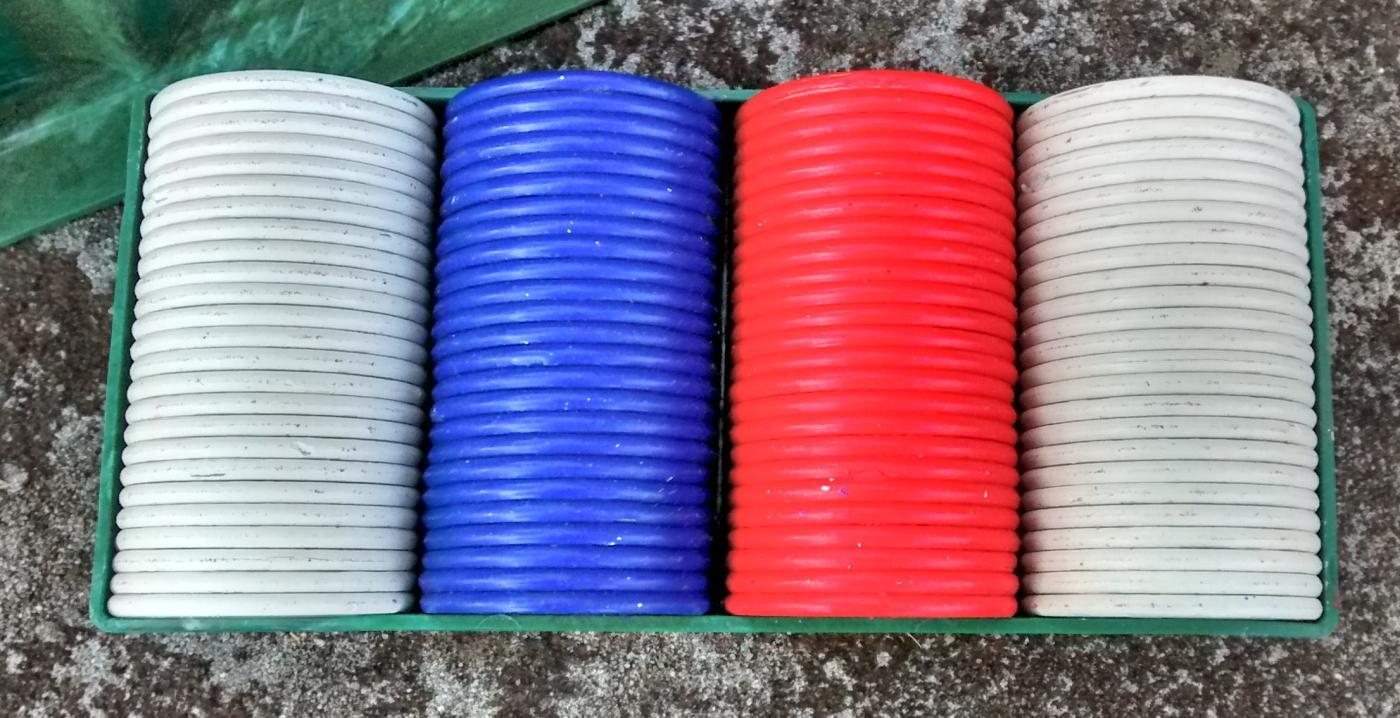 Poker Chip Set with Marbleized Green Plastic Case 1950s Complete