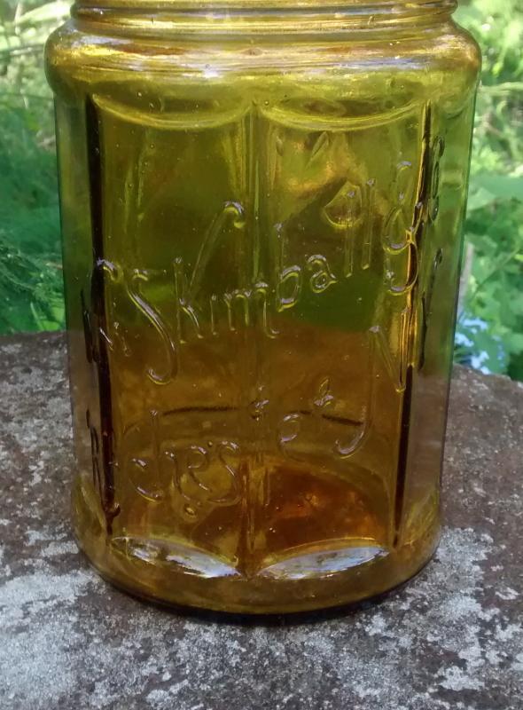 William S. Kimball Tobacco Jar/Humidor Amber Glass Ca. 1900