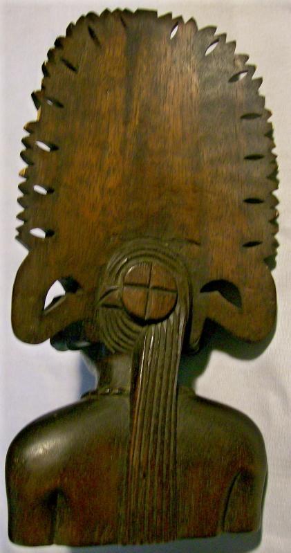 Tropical Hardwood Carving Bust of Woman w/ Headdress Polynesian?