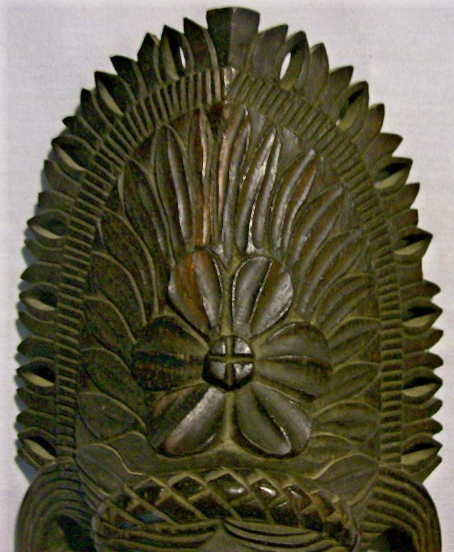 Tropical Hardwood Carving Bust of Woman w/ Headdress Polynesian?