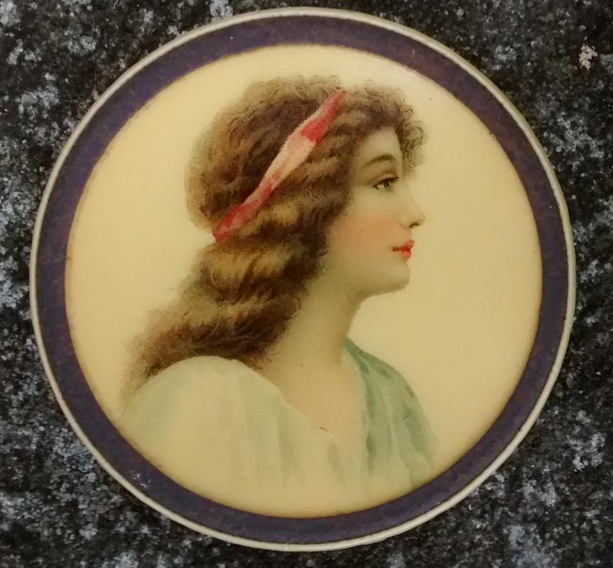 Duquesne Towel & Supply Advertising Celluloid Paperweight Pretty Lady Ca. 1905