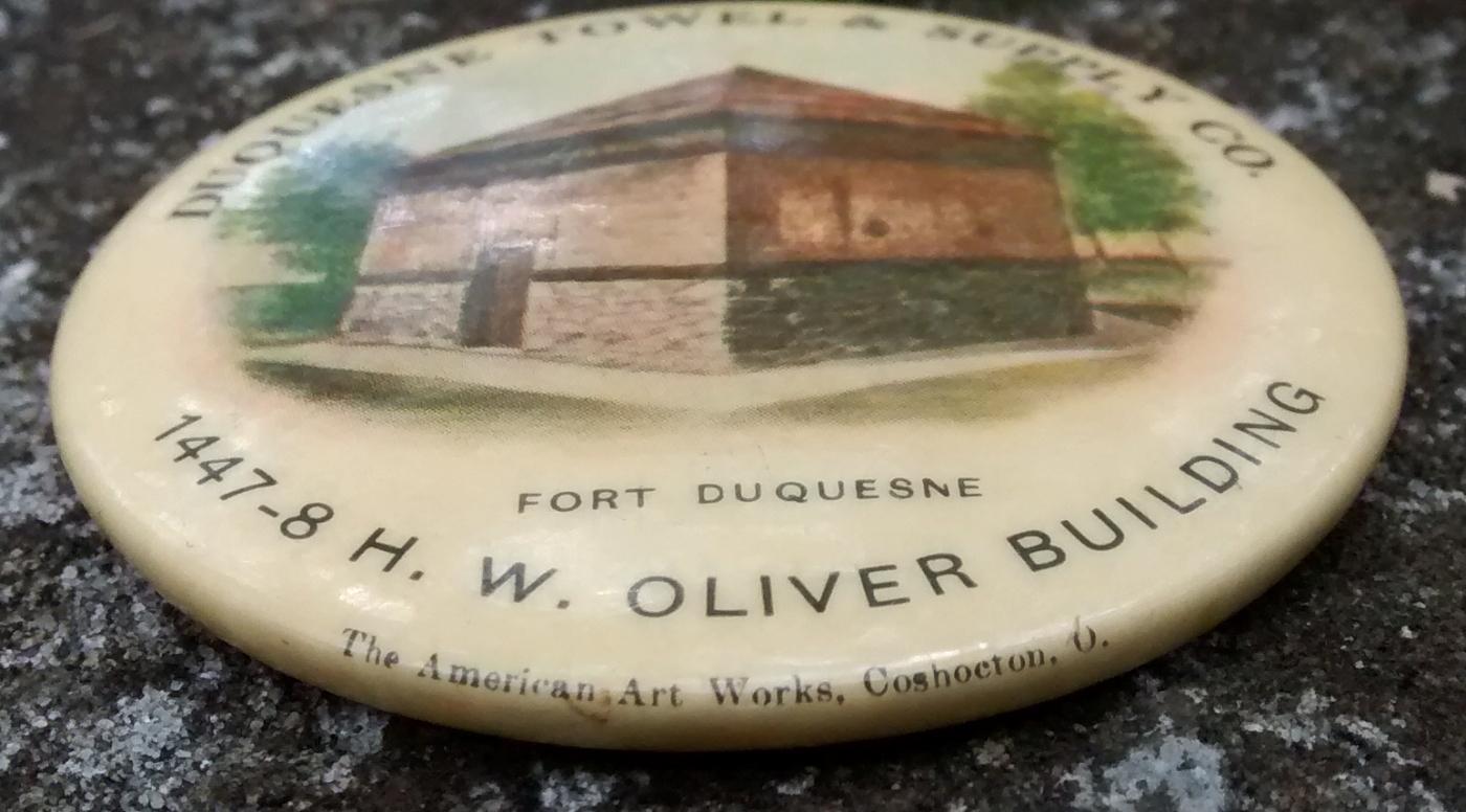 Duquesne Towel & Supply Advertising Celluloid Paperweight Pretty Lady Ca. 1905