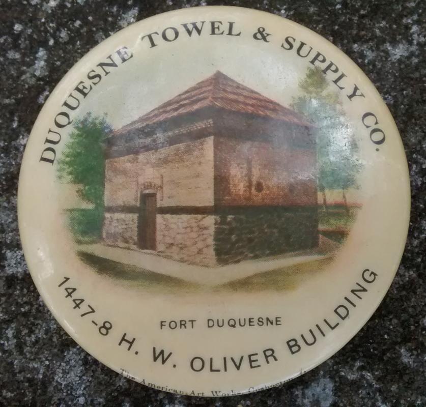 Duquesne Towel & Supply Advertising Celluloid Paperweight Pretty Lady Ca. 1905