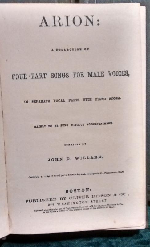 Acapella Arion Collection of Songs for Male Voices 4 Volumes 1862-89