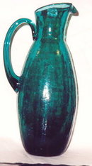 Crackle Glass Pitcher in Teal Green 1950's-60's 12