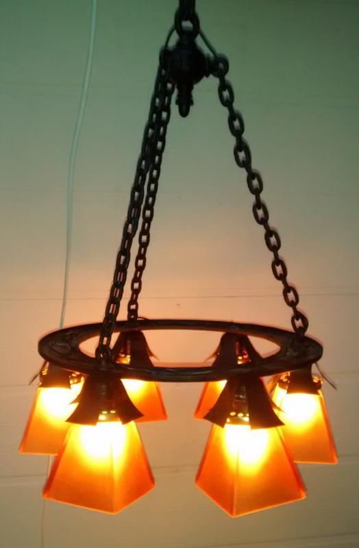 Antique Arts & Crafts Iron Chain Chandelier Early 1900s Rewired 48