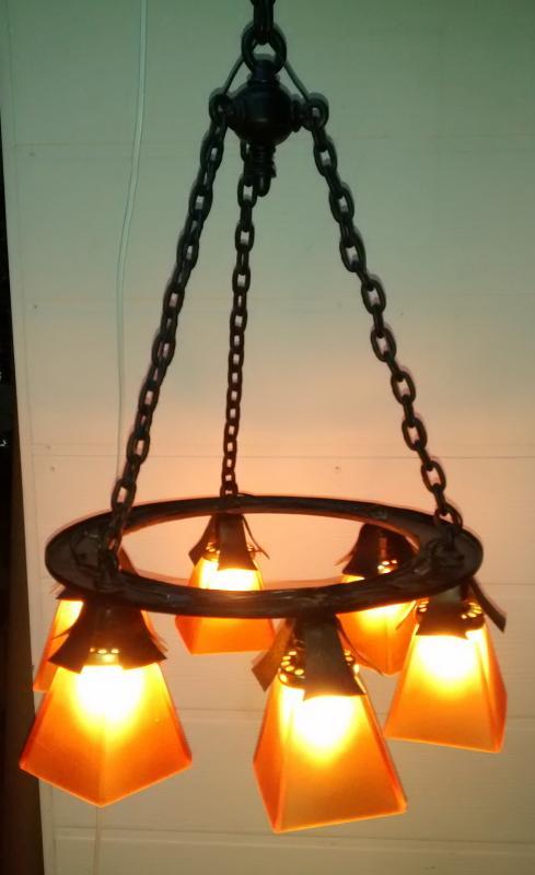 Antique Arts & Crafts Iron Chain Chandelier Early 1900s Rewired 48