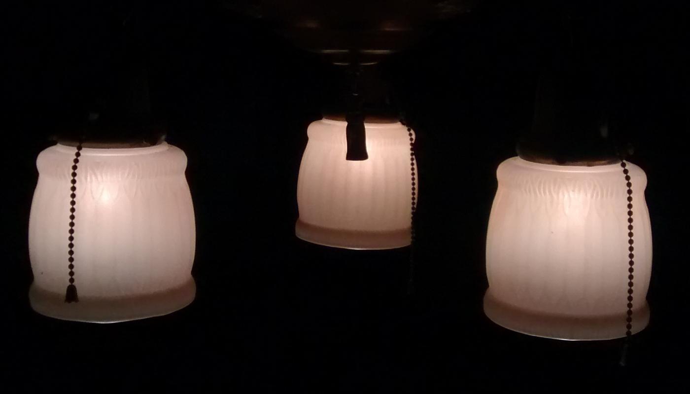 Antique Pan Chandelier 3-Light with Shades Early 1900s Rewired