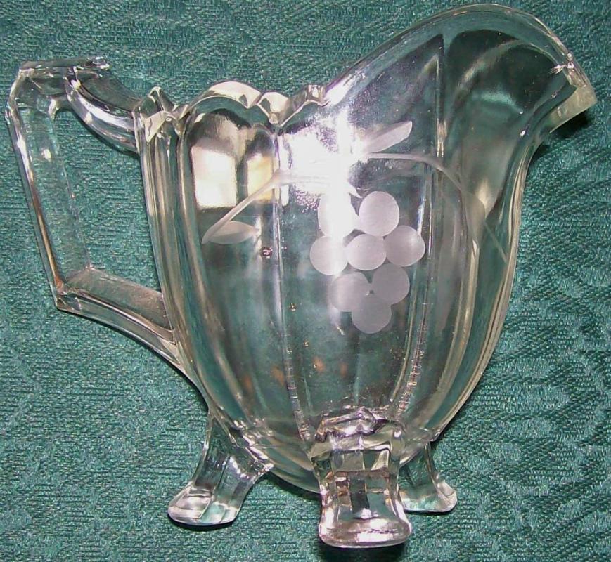 Indiana #125 Creamer w/ Engraved Grapes Clear Glass Early 1900s