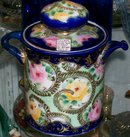 Nippon Era Ceramic Humidor Cobalt Blue Moriage Gold with Roses