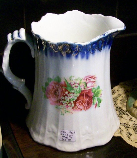 Rose Pitcher with Cobalt & Gold Trim