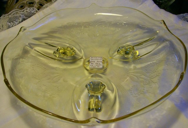 Lancaster Glass Landrum Footed Cake Plate Topaz Yellow 10.25