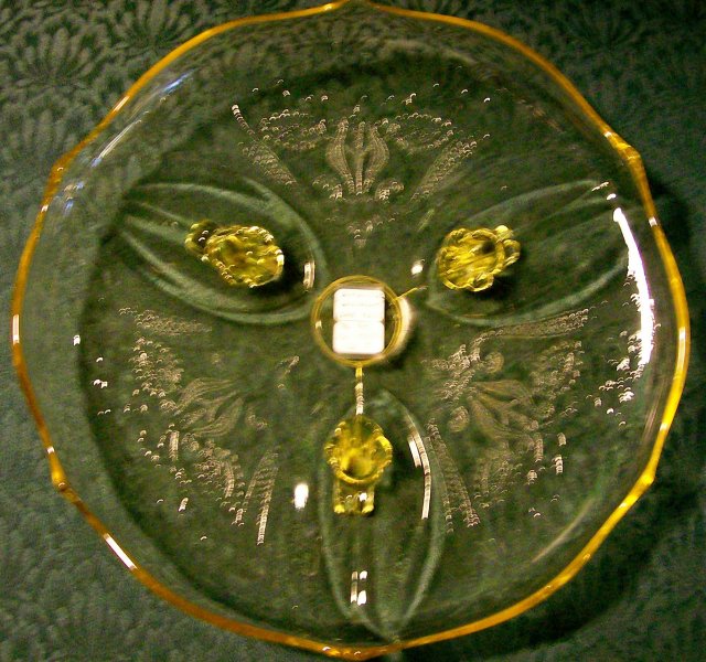 Lancaster Glass Landrum Footed Cake Plate Topaz Yellow 10.25