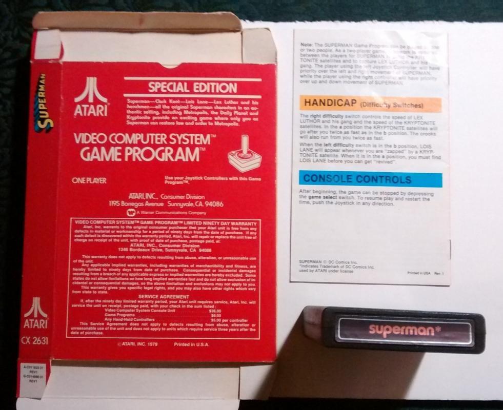 Vintage Atari Game Superman cx2631 w/Box & Instructions Ca. 1979