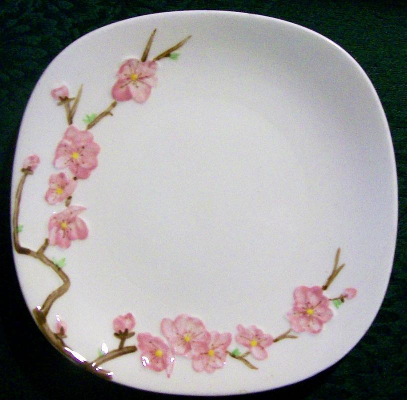 Metlox Poppytrail Peach Blossom Ceramic Plate Pair Ca. 1952-62 7.75