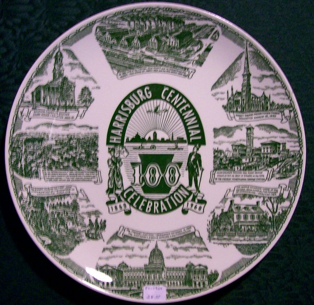 Harrisburg Pennsylvania Centennial Ceramic Plate 1960 Green 10