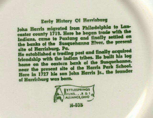 Harrisburg Pennsylvania Centennial Ceramic Plate 1960 Green 10