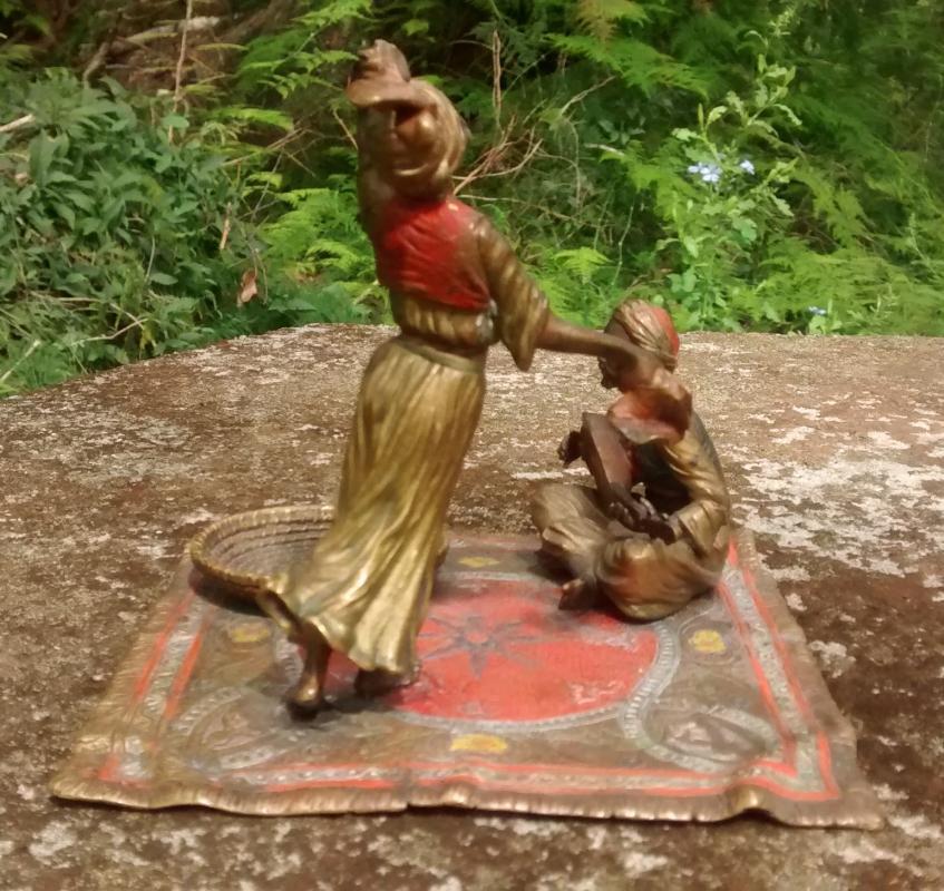 Bergmann Vienna Bronze Scupture Arab Veil Dancer on Carpet Late 1800s 4.5
