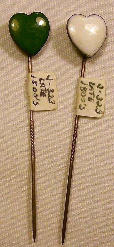 Late 1800's Scarf / Stick Pin Pair Enameled Hearts