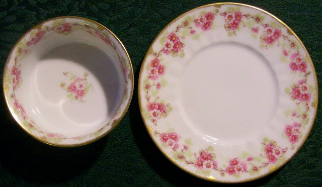 Elite Limoges Ramekin with Saucer Bawo & Dotter Pink Florals Early 1900's